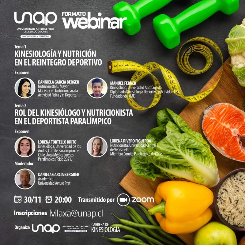 Se anuncia Webinar de Kinesiología sobre deporte y nutrición en la Universidad Arturo Prat