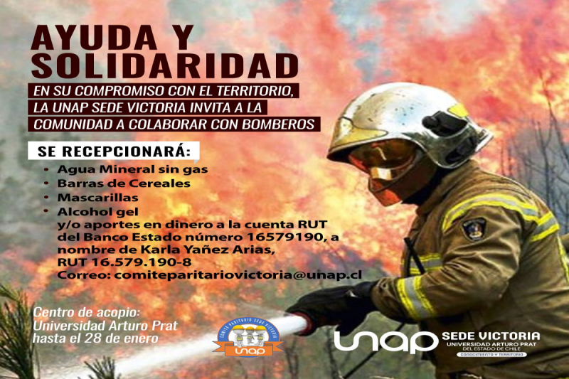 UNAP Sede Victoria impulsa campaña de ayuda al Cuerpo de Bomberos de la comuna