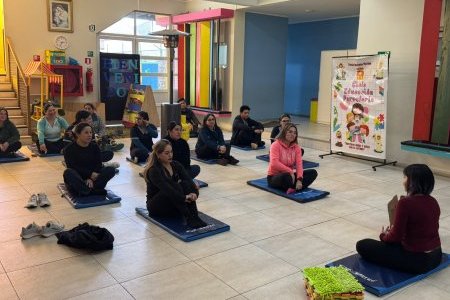 Funcionarios y funcionarias del Colegio Instituto Victoria participan en novedoso taller de “Yoga en primera infancia”